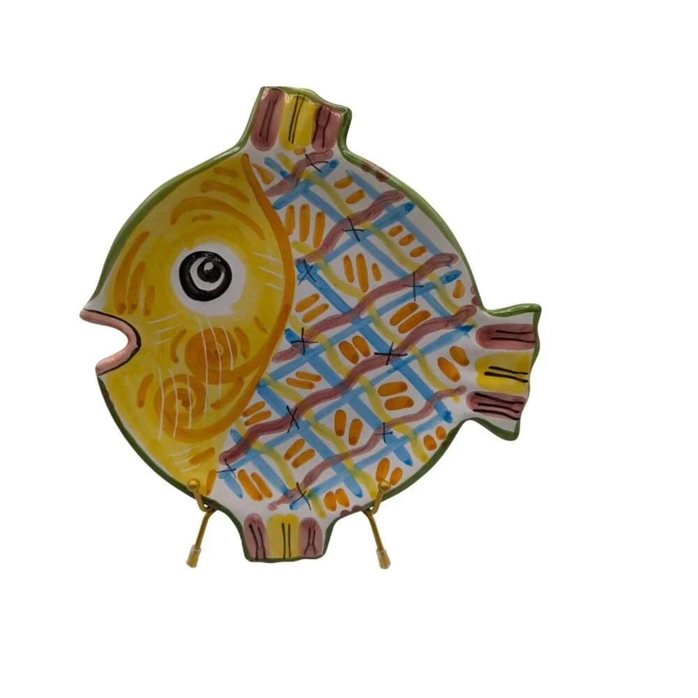 Vintage Fish Plate Ceramic- Hand Made in Italy for Petitti Garden Centers Yellow